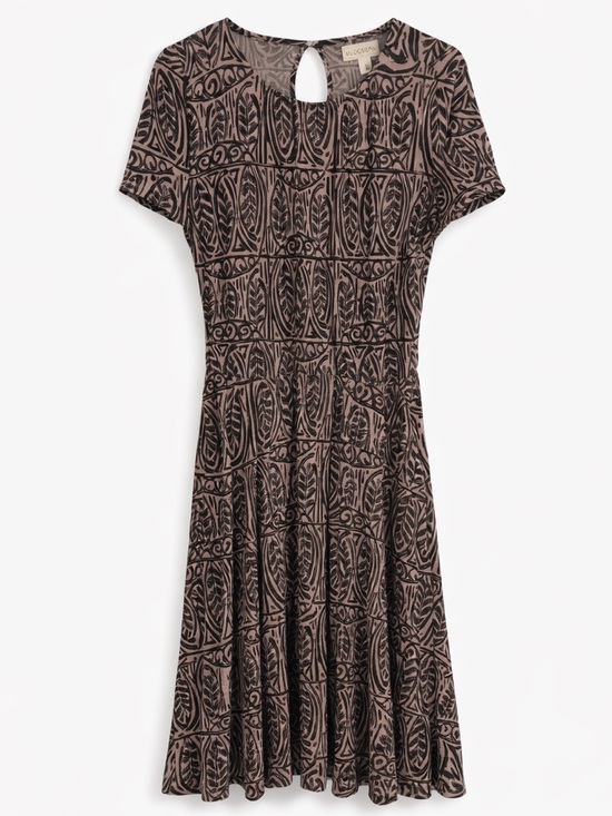 LOFT Dresses & Skirts - LOFT Dress Small Fit Flare Short Sleeve Brown Print Knee Length